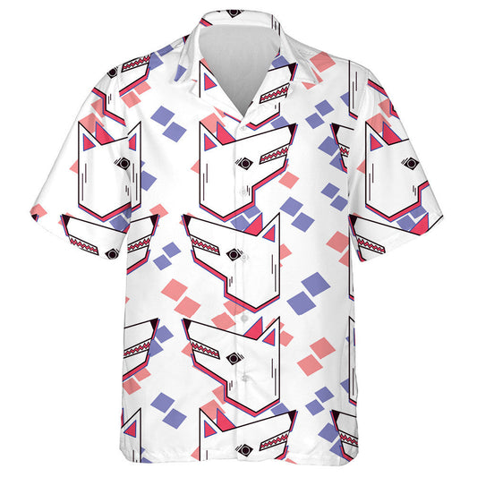 Stylized White Wolf Head And Geometry Hawaiian Shirt,Hawaiian Shirt Gift, Christmas Gift