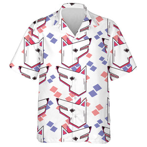 Stylized White Wolf Head And Geometry Hawaiian Shirt,Hawaiian Shirt Gift, Christmas Gift