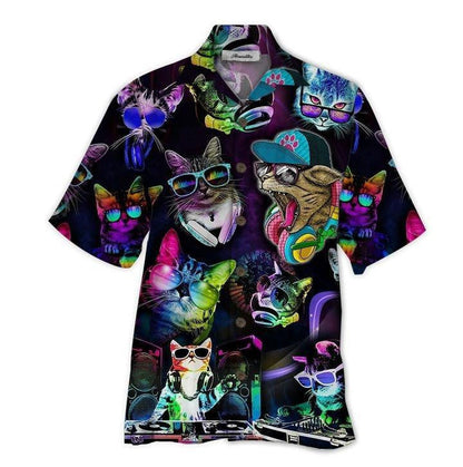 Cat DJ Tropical Background Design Hawaiian Shirt And Short, Hawaiian Shirt Gift, Christmas Gift