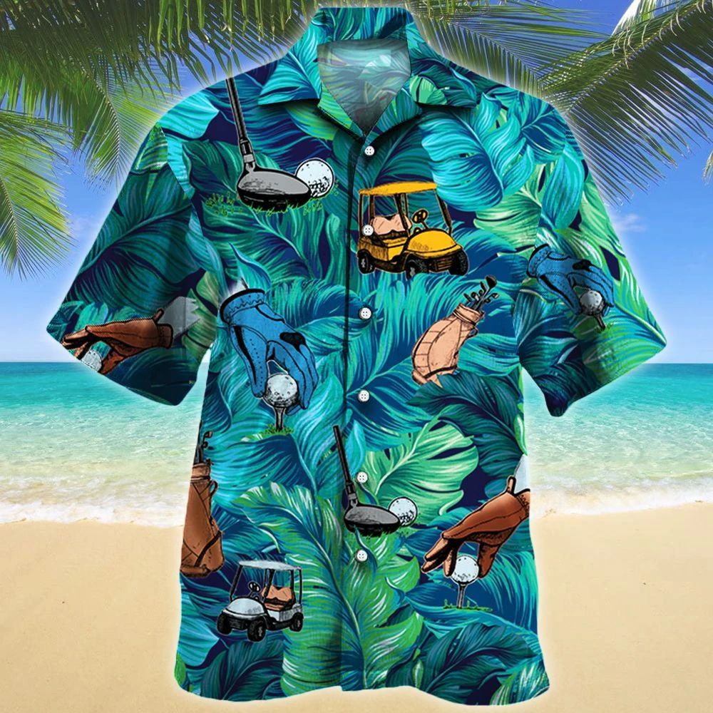 Golf Lovers Gift Summer Beach Palm Tree Pattern Hawaiian Shirt, Hawaiian Shirt Gift, Christmas Gift
