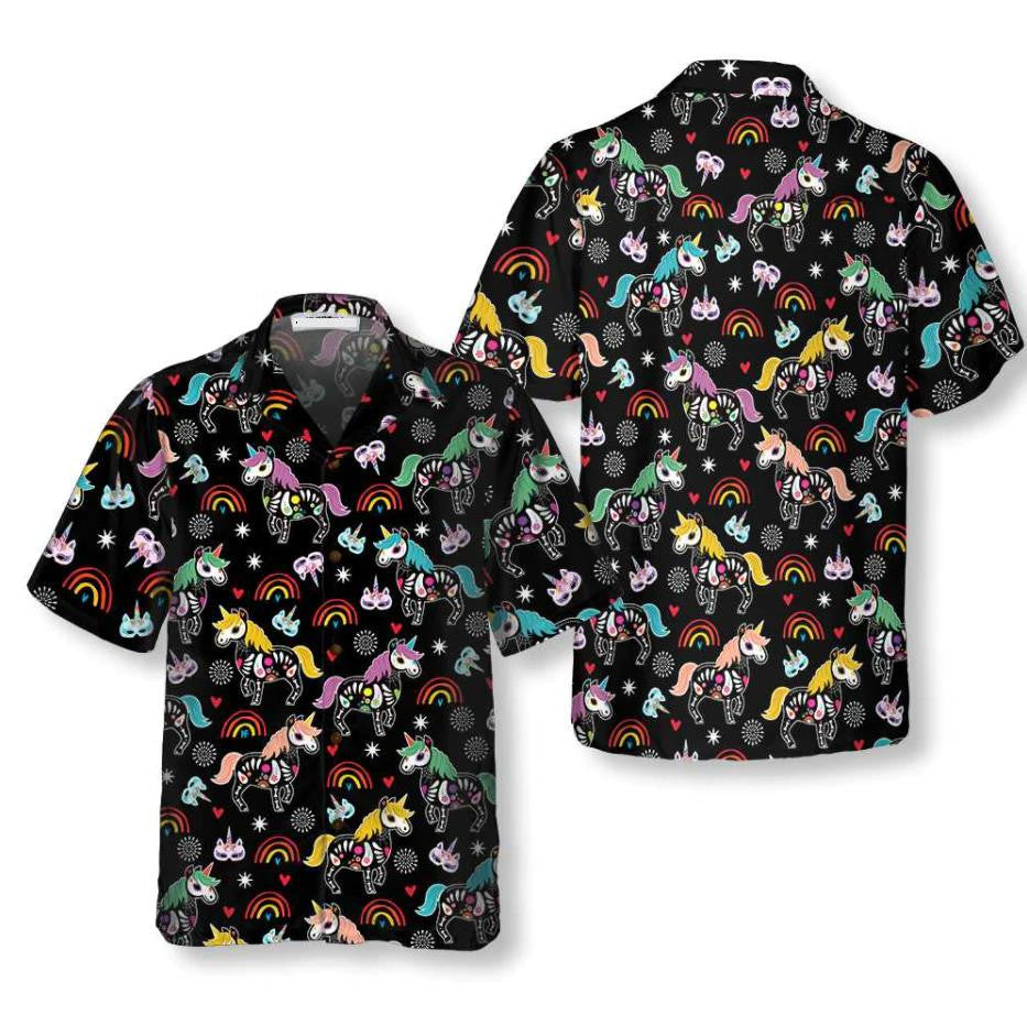Unicorn Tops Peach Day Of The Dead Hawaiian Shirt, Hawaiian Shirt Gift, Christmas Gift