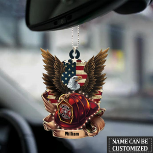 Personalized Flat Car Hanging Ornament Firefighter Eagle, Christmas Decoration