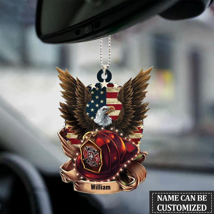 Personalized Flat Car Hanging Ornament Firefighter Eagle, Christmas Decoration