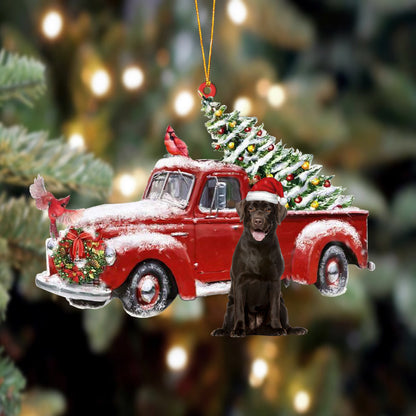 Chocolate Labrador-Cardinal & Truck Two Sided Christmas Plastic Hanging Ornament, Christmas Gift, Christmas Decoration