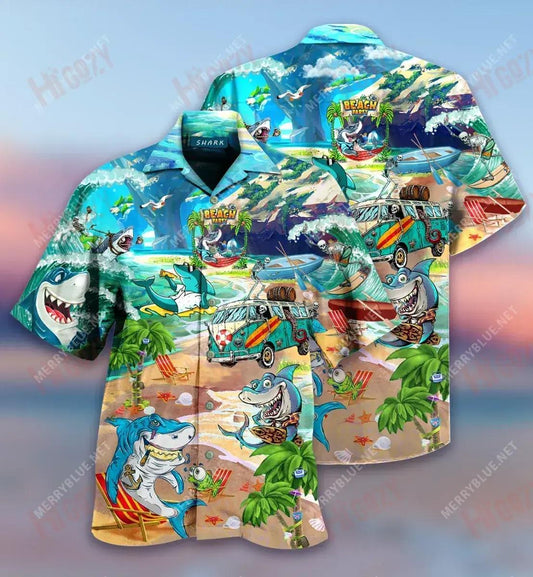Sharks And Skeletons On Beach Party Short Hawaiian Shirt Summer Hawaiian T Shirts Hawaiian Crazy Shirts Crazy Shirts Hawaii, Hawaiian Shirt Gift, Christmas Gift