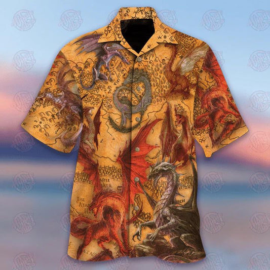 The Fantasy World Of Dragon Beige Theme Design Hawaiian Shirt, Hawaiian Shirt Gift, Christmas Gift