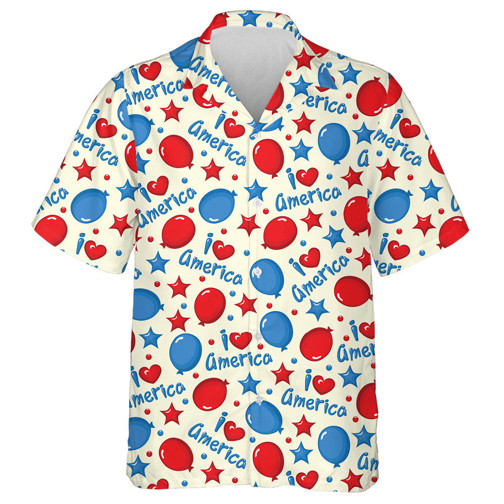 Watercolor Illustration Of Red And Blue Balloon American Proud Hawaiian Shirt, Hawaiian Shirt Gift, Christmas Gift