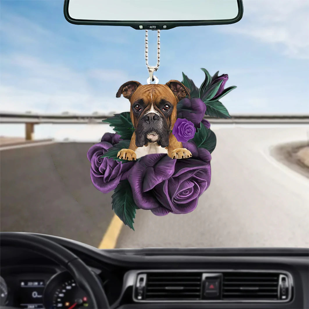 Boxer In Purple Rose Car Hanging Ornament, Christmas Decoration