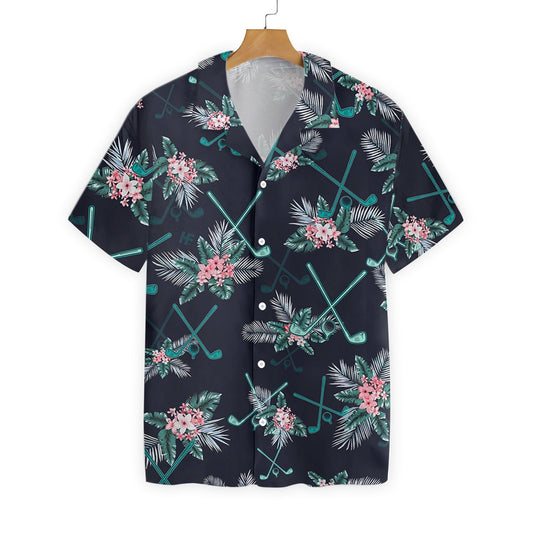 Golf Tropical On Black Background Design Hawaiian Shirt,Hawaiian Shirt Gift, Christmas Gift