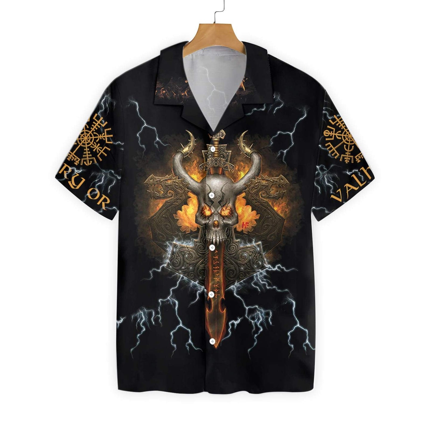 Viking Skull Thunder Power On Black Design Hawaiian Shirt, Hawaiian Shirt Gift, Christmas Gift