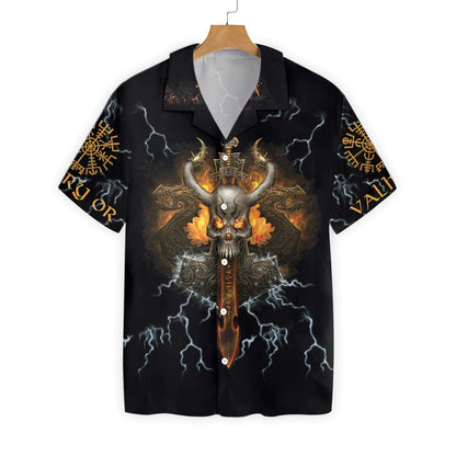Viking Skull Thunder Power On Black Design Hawaiian Shirt, Hawaiian Shirt Gift, Christmas Gift