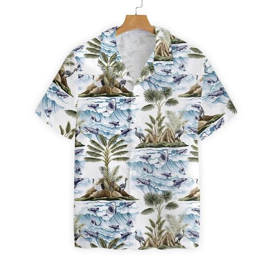 Shark With Lovely Island Pattern Hawaiian Shirt, Hawaiian Shirt Gift, Christmas Gift
