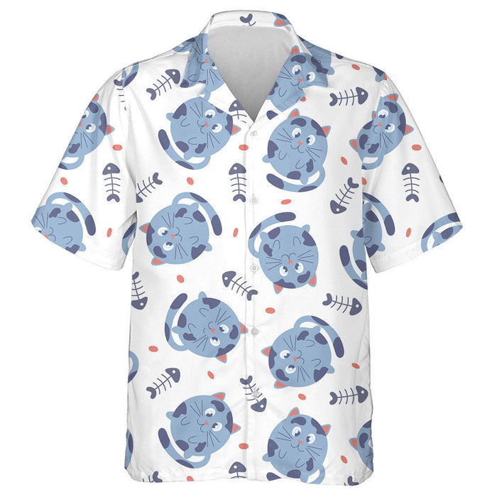 Cute Cartoon Cats And Fish Bones Hawaiian Shirt,Hawaiian Shirt Gift, Christmas Gift