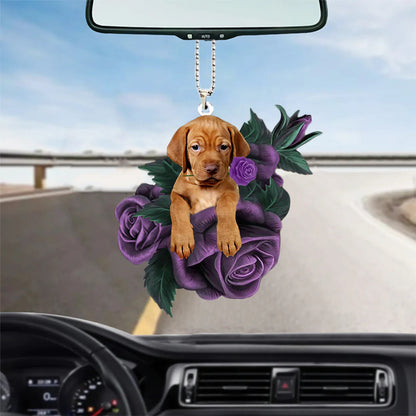 Vizsla In Purple Rose Car Hanging Ornament, Christmas Decoration