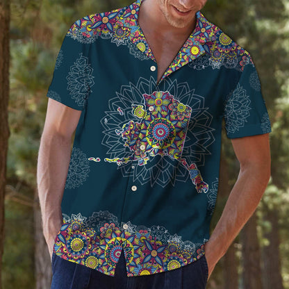 Vintage Map Of Alaska Mandala Style Flower Patchwork Hawaiian Shirt, Hawaiian Shirt Gift, Christmas Gift
