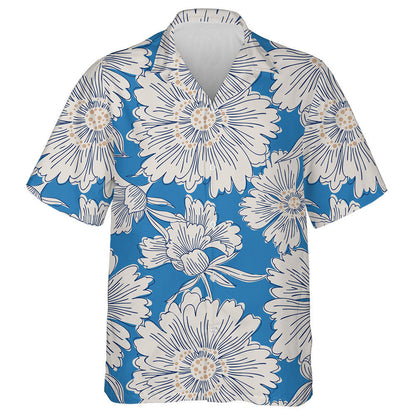 Hand Drawn Abstract Garden Flowers Blue Theme Design Hawaiian Shirt, Hawaiian Shirt Gift, Christmas Gift
