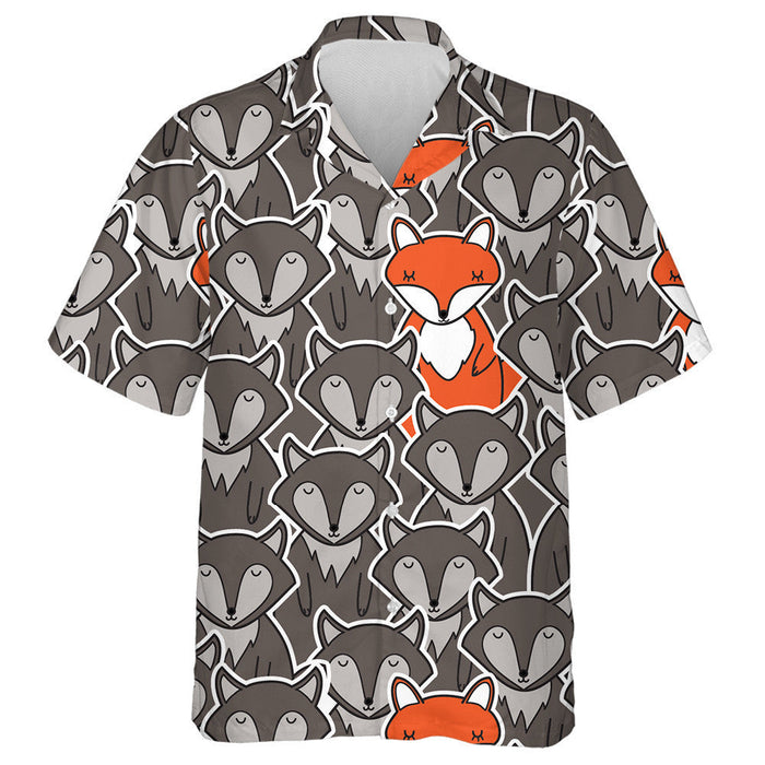 Grey Wolfs And Only One Fox Hawaiian Shirt,Hawaiian Shirt Gift, Christmas Gift