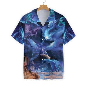 Blue Universe Dragon Magical Design Hawaiian Shirt, Hawaiian For Gift