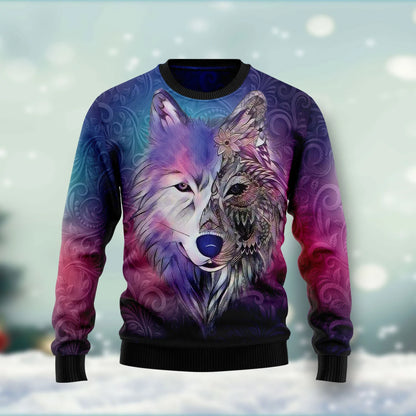 Native Wolf unisex womens & mens, couples matching, friends, funny family ugly christmas holiday sweater gifts, Christmas Ugly Sweater