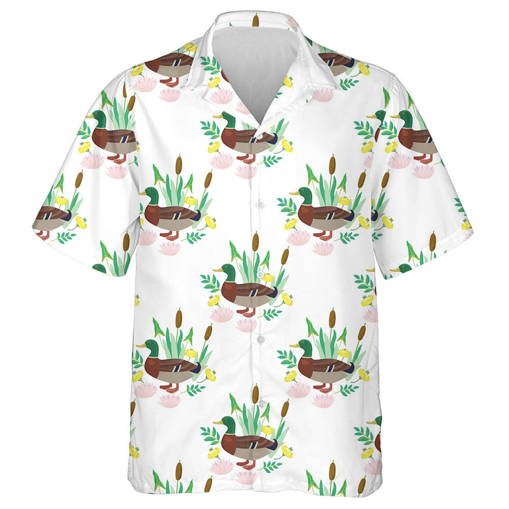 Hand Drawn Cute Duck And Plants Hawaiian Shirt, Hawaiian For Gift