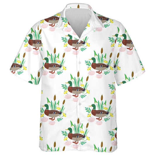 Hand Drawn Cute Duck And Plants Hawaiian Shirt, Hawaiian For Gift