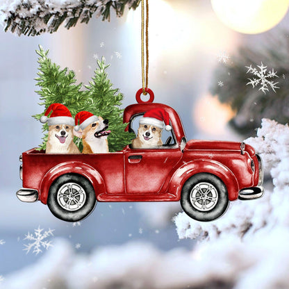 Corgi Red Car Christmas Ornament, Christmas Gift, Christmas Decoration