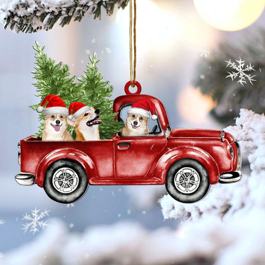 Corgi Red Car Christmas Ornament, Christmas Gift, Christmas Decoration