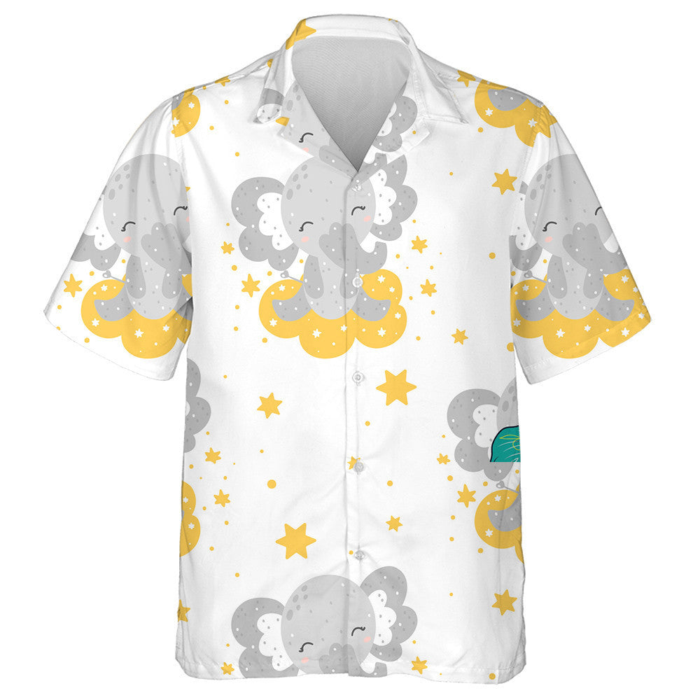 Baby Smiling Elephant Sitting On Cloud With Star Hawaiian Shirt, Hawaiian Shirt Gift, Christmas Gift