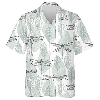 Abstract Leaves And Dragonflies On White Hawaiian Shirt, Hawaiian Shirt Gift, Christmas Gift