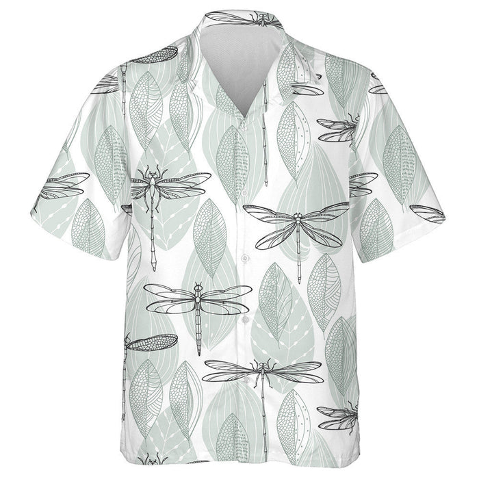 Abstract Leaves And Dragonflies On White Hawaiian Shirt, Hawaiian Shirt Gift, Christmas Gift