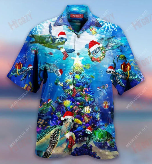 Christmas Turtle Family Reunion Short Short Sleeve Shirt Vacation Hawaiian T Shirts Custom Hawaiian Shirts Hawaiian Shirt Pattern, Hawaiian Shirt Gift, Christmas Gift
