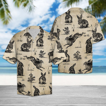 Vintage Rabbit Poses On Ground Hawaiian Shirt, Hwaiian For Gift