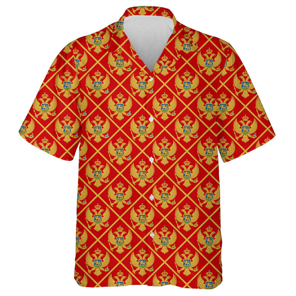 Montenegro Flag With Golf Eagles In Rhombus Frames Hawaiian Shirt, Hawaiian Shirt Gift, Christmas Gift
