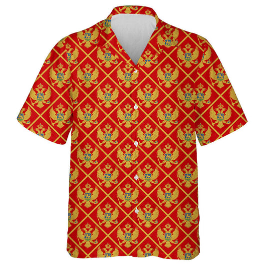 Montenegro Flag With Golf Eagles In Rhombus Frames Hawaiian Shirt, Hawaiian Shirt Gift, Christmas Gift