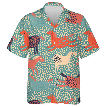Funny Cartoon Horses In Dot Field Hawaiian Shirt,Hawaiian Shirt Gift, Christmas Gift