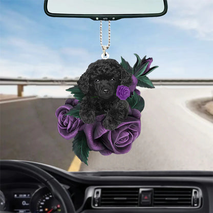 Poodle In Purple Rose Car Hanging Ornament, Christmas Decoration