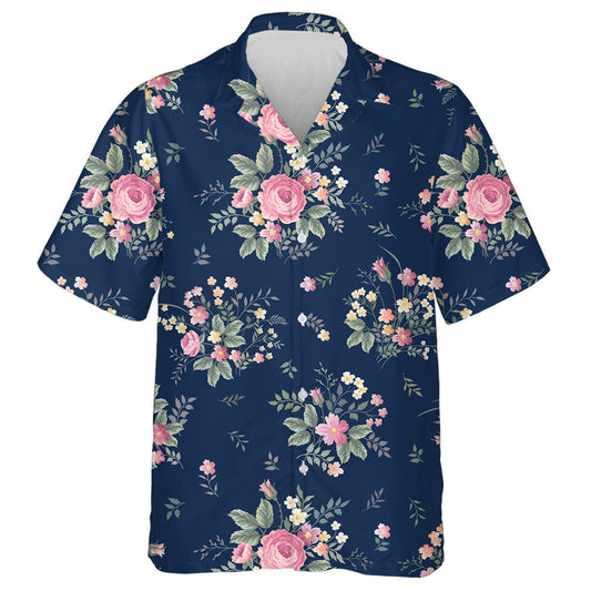Pretty Rose Bouquet On Dark Blue Background Design Hawaiian Shirt, Hawaiian Shirt Gift, Christmas Gift