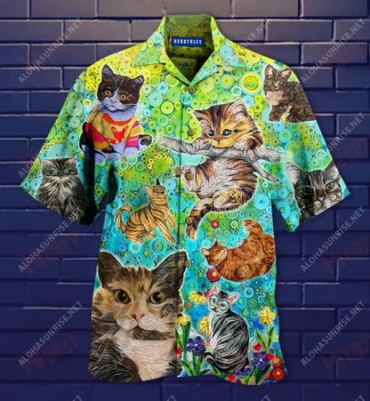 Stay Fluffy Everything'S Gonna Be Alright Cat Unisex Hawaiian Shirt Ocean Short Sleeve Hawaiian Crazy Shirts Hawaiian Shirt Pattern, Hawaiian Shirt Gift, Christmas Gift