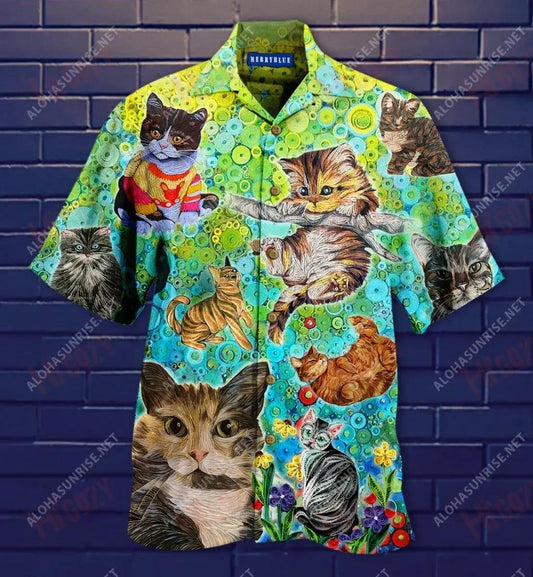 Stay Fluffy Everything'S Gonna Be Alright Cat Unisex Hawaiian Shirt Ocean Short Sleeve Hawaiian Crazy Shirts Hawaiian Shirt Pattern, Hawaiian Shirt Gift, Christmas Gift