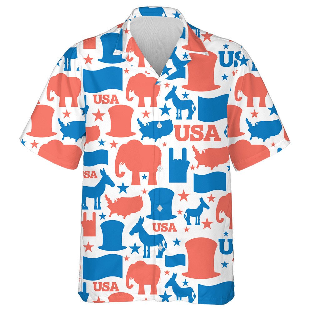 Patriotic Illustration Of USA Election Symbols National Pattern Hawaiian Shirt, Hawaiian Shirt Gift, Christmas Gift