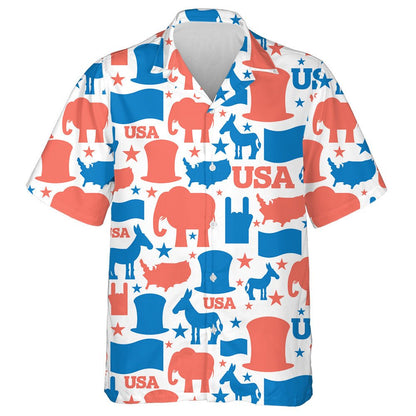 Patriotic Illustration Of USA Election Symbols National Pattern Hawaiian Shirt, Hawaiian Shirt Gift, Christmas Gift