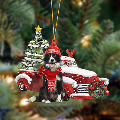 Border Collie-Christmas Car Two Sided Christmas Plastic Hanging Ornament, Christmas Ornament Gift, Christmas Gift, Christmas Decoration