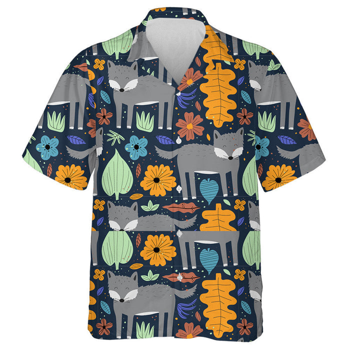 Wolf Adorable Forest Animal With Leaves And Flowers Hawaiian Shirt, Hawaiian Shirt Gift, Christmas Gift