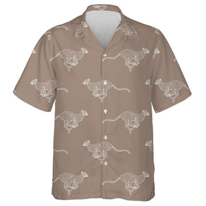 Wild African Leopard Running On Brown Hawaiian Shirt, Hwaiian For Gift