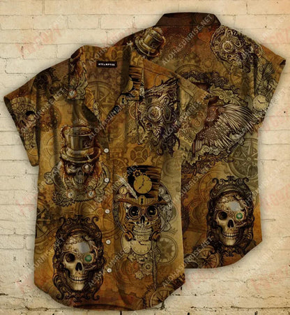 Skull Steampunk Short Short Sleeve Shirt Summer Hawaiian T Shirts Hawaiian Crazy Shirts Hawaiian Shirt Pattern, Hawaiian Shirt Gift, Christmas Gift