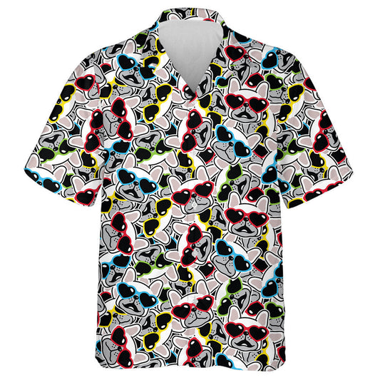 Bulldog Face And Heart Shaped Sunglasses Hawaiian Shirt, Hawaiian For Gift