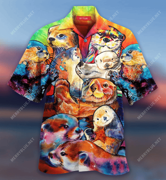 Coloful Otters Hawaiian Shirt, Hawaiian Shirt Gift, Christmas Gift