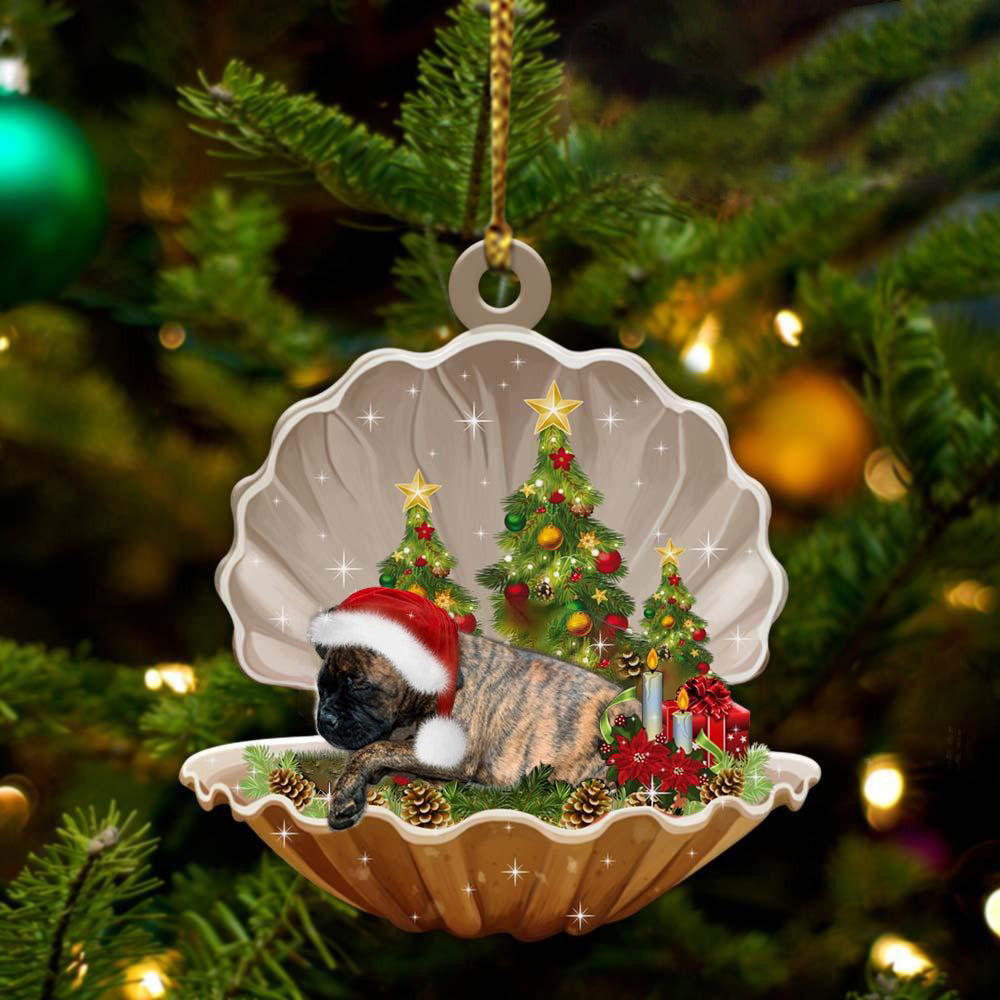 Brindle Boxer-Sleeping Pearl in Christmas Two Sided Christmas Plastic Hanging Ornament, Christmas Ornament Gift, Christmas Gift, Christmas Decoration