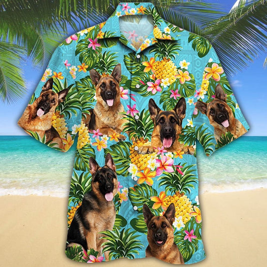 Hawaiian Shirt German Shepherd Dog With Tropical Flowers And Pineapples, Hawaiian Shirt Gift, Christmas Gift