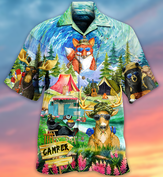Animals Camping Happy - Hawaiian Shirt, Hawaiian Shirt Gift, Christmas Gift